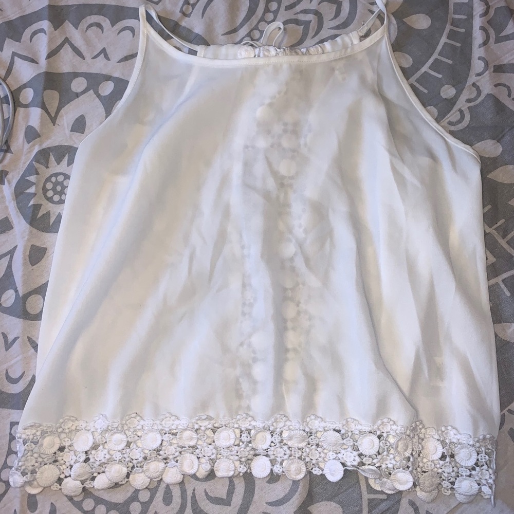 ✨ White Sheer Tank Top Blouse – Crochet Detail